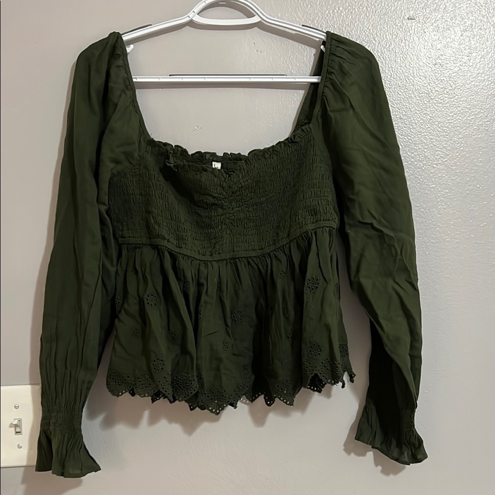 AEO Olive Green Smocked Women's Top